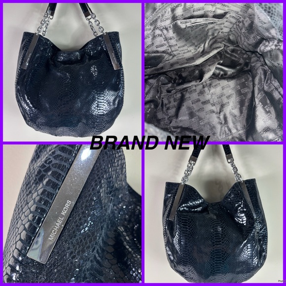 BRAND NEW NEVER USED BLACK SNAKESKIN LARGE MICHAEL KORS SHOULDER BAG - Picture 1 of 1
